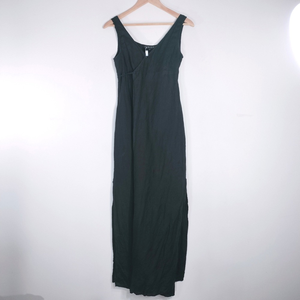 Finity Maxi Wrap Dress; Linen Blend Sleeveless V-Neck Side Slits Belted Size 2